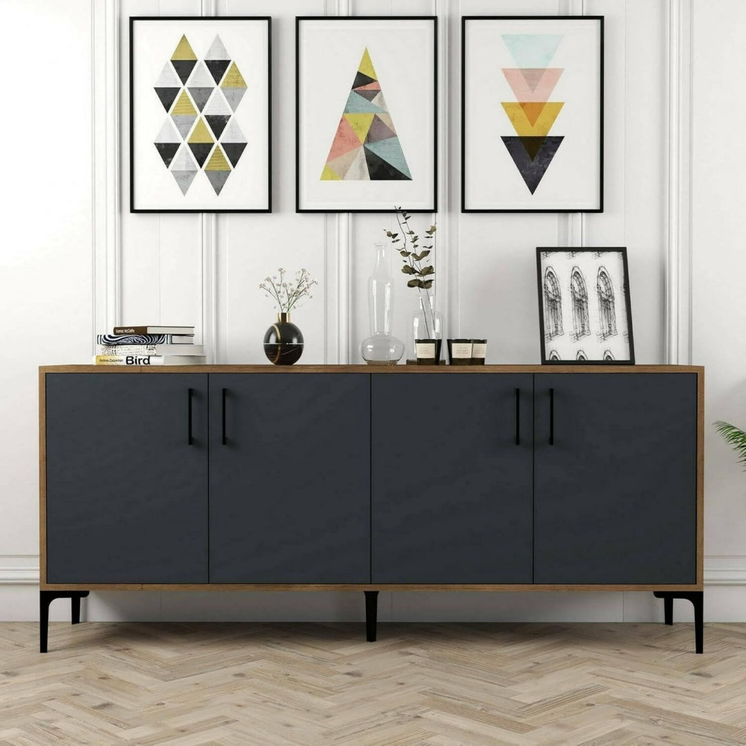 Sideboard in Anthrazit und Nussbaumbraun mit beschichteten Flaechen