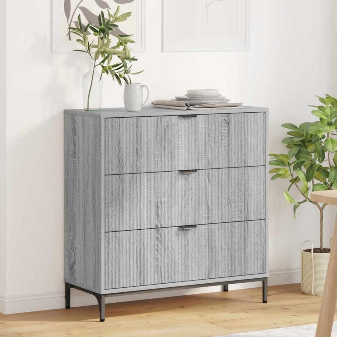 Sideboard mit den Massen 79.5 x 33 x 82 cm in Eichenbraun und Grau