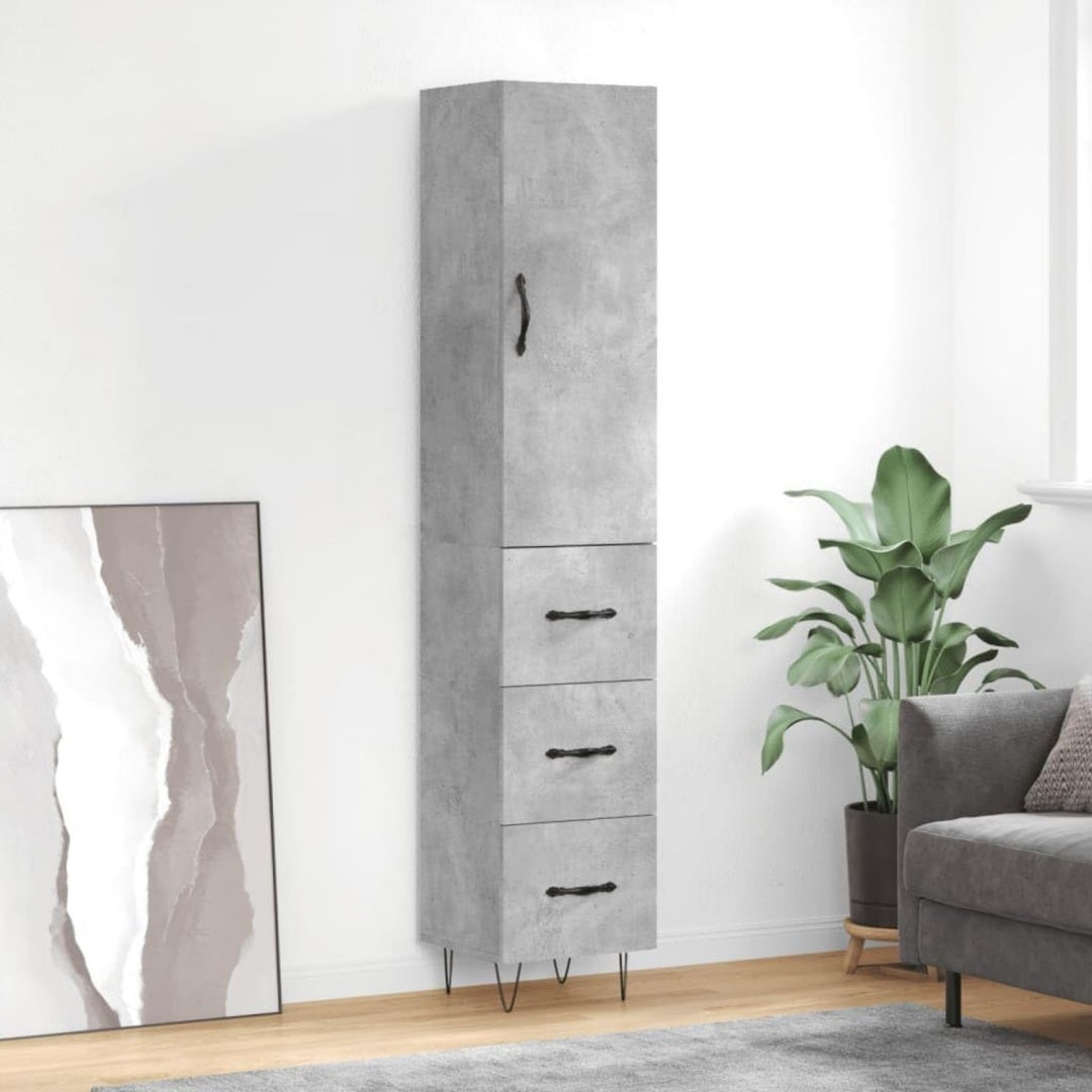 Geschlossener Stauraum an dem Hochschrank aus Holzwerkstoff und Metall mit den Massen 34.5 x 34 x 180 cm